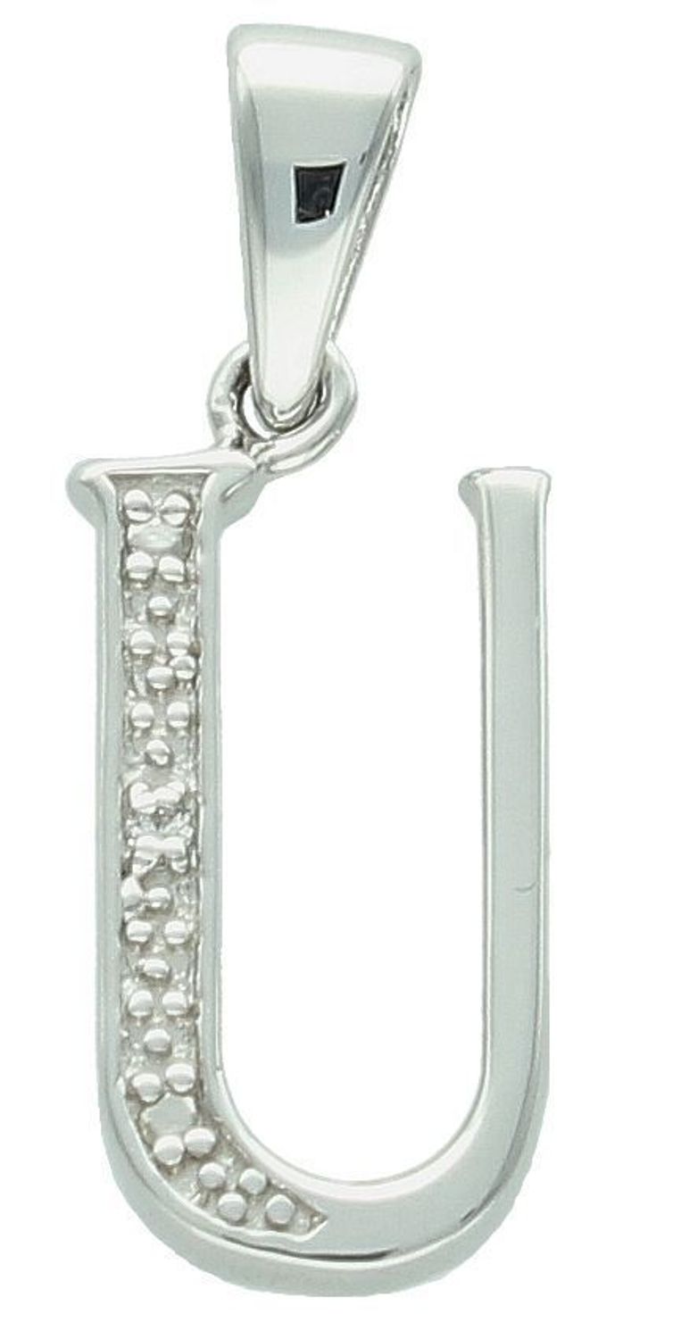 Zawieszka srebrna literka U zdobiona cyrkoniami próba 925, AP012-1795 U Zawieszka w kształcie literki U, wykonana ze srebra próby 925, to doskonały wybór dla tych, którzy pragną połączyć 1.jpg